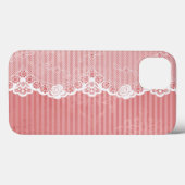 Coques Case-Mate iPhone Arrière - plan rose et blanc avec la dentelle (Verso (horizontal))