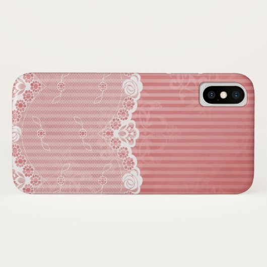 Coques Case-Mate iPhone Arrière - plan rose et blanc avec la dentelle (Dos (Horizontal))