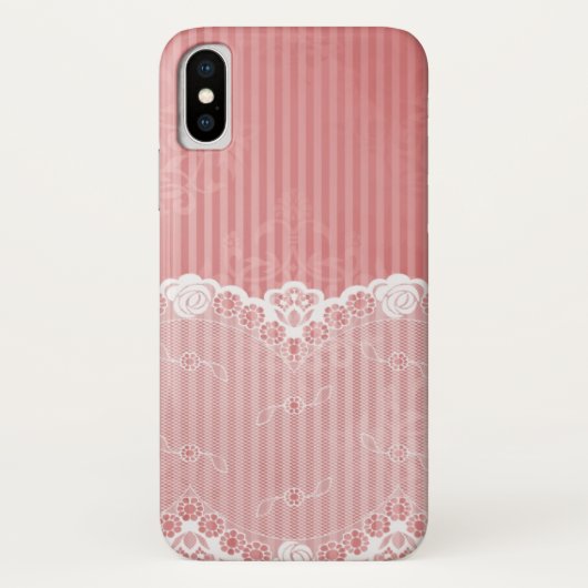 Coques Case-Mate iPhone Arrière - plan rose et blanc avec la dentelle (Dos)