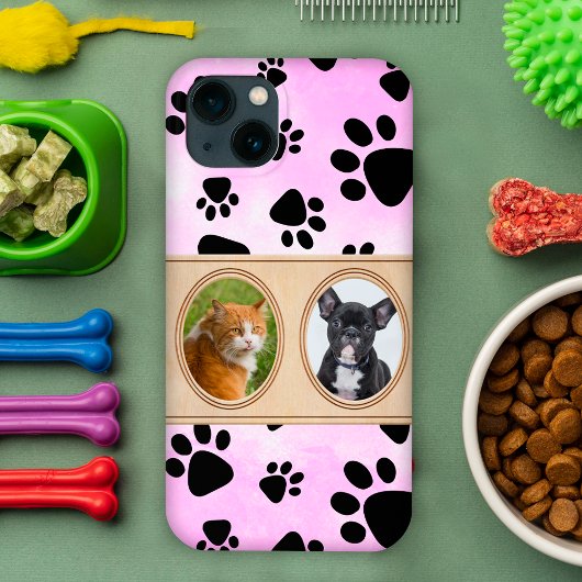 Coques Case-Mate iPhone Arrière - plan rose mignon avec pattes, photo de a