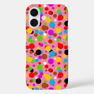 Coques iPhone 16 Arrière - plan rose Pois colorés