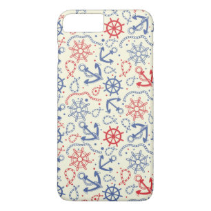 Coque iPhone 8 Plus/7 Plus arrière - plan rouge et marine avec ancre