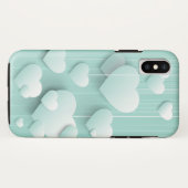 Coques Case-Mate iPhone Arrière - plan vert clair avec coeur blanc 3D (Dos (Horizontal))
