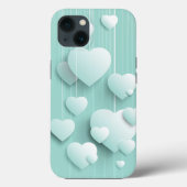 Coques Case-Mate iPhone Arrière - plan vert clair avec coeur blanc 3D (Verso)