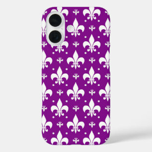 Coques iPhone 16 Arrière - plan violet Fleur-de-lis Design Motif