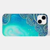 Coques Case-Mate iPhone Art abstrait bleu et sarcelle (Verso (horizontal))
