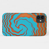 Coques Case-Mate iPhone Art abstrait de vague bleu et orange (Dos (Horizontal))