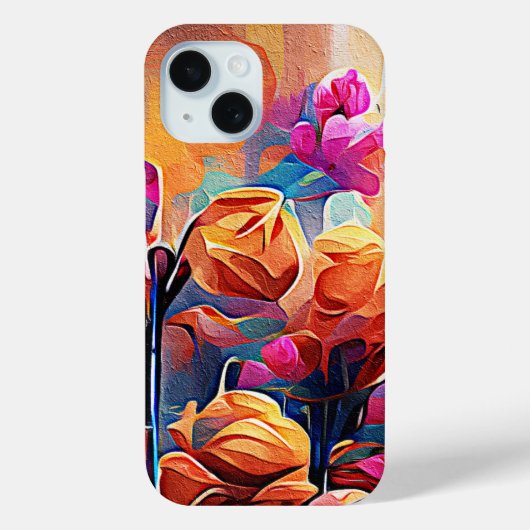 Coques Case-Mate iPhone Art Abstrait Floral Fleurs Orange Rouge Bleu (Verso)