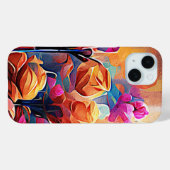 Coques Case-Mate iPhone Art Abstrait Floral Fleurs Orange Rouge Bleu (Verso (horizontal))