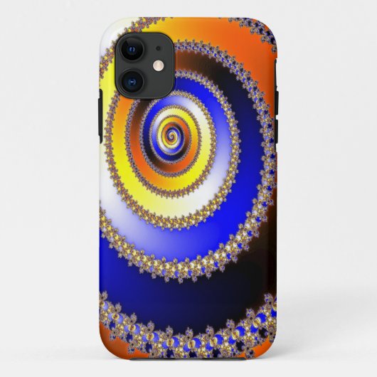 Coques Case-Mate iPhone ART Abstrait - Fractal bleu spiral jaune (Dos)