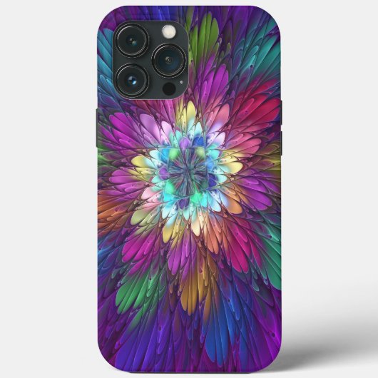 Coques Case-Mate iPhone Art abstrait fractal de fleurs psychédéliques colo (Verso)