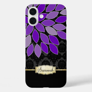 iPhone 16 Plus Case Art Abstrait Moderne Floral Purple Black Gold