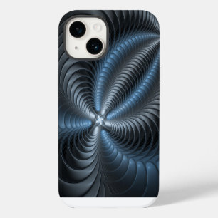 Coque Pour iPhone 14 Art abstrait moderne fractal bleu gris plastique 3