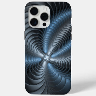 Coque iPhone 15 Pro Max Art abstrait moderne fractal bleu gris plastique 3