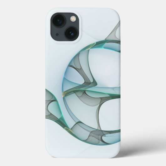 Coques Case-Mate iPhone Art Abstrait moderne Fractal Bleu Turquoise Gris (Verso)