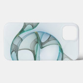 Coques Case-Mate iPhone Art Abstrait moderne Fractal Bleu Turquoise Gris (Verso (horizontal))