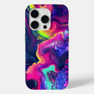 Coque iPhone 15 Pro Art Abstrait Néon – Vagues Chromatiques