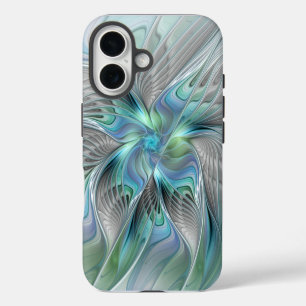 Coques iPhone 16 Art abstrait papillon bleu vert fantasy fractal