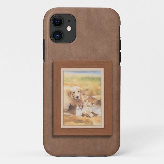 Coques Case-Mate iPhone Art adorable Chien Imprimer dans cadre en bois (Dos)