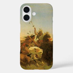 Coques iPhone 16 Art américain de l'Ouest vintage, Chasse aux bison