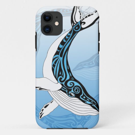 Coques Case-Mate iPhone Art bleu tribal de baleine de bosse (Dos)
