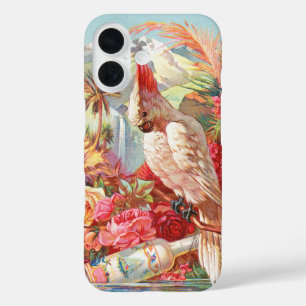 Coques iPhone 16 Art botanique vintage de cacatoès tropical et rose