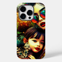 Art coloré Maman et fille Jardin de fleurs asiatiq