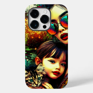 Coque Pour iPhone 14 Pro Art coloré Maman et fille Jardin de fleurs asiatiq