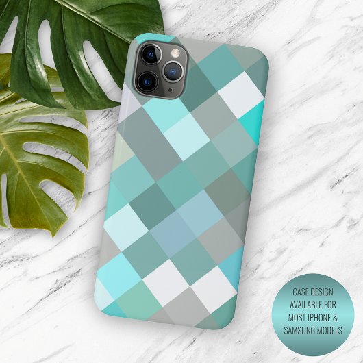 Coques Case-Mate iPhone Art de bloc de pixel Pastel Aqua Turquoise Jade Ve