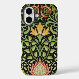 Coques iPhone 16 Art de carreaux floraux persans noirs de William M
