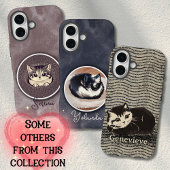 Coques Case-Mate iPhone Art de chat endormi noir et blanc cosy avec nom pe