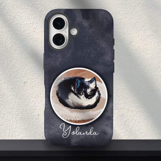 Coques Case-Mate iPhone Art de chat endormi noir et blanc cosy avec nom pe