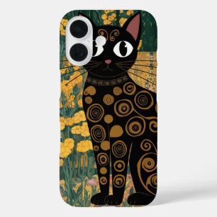 Coques iPhone 16 Art de chat noir dans le style de Gustav Klimt