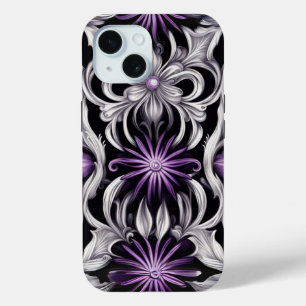 Coque Pour iPhone 15 Art de fleurs abstraites violettes