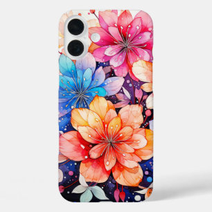 Coques iPhone 16 Plus Art de fleurs rétro coloré mignon