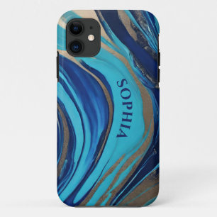 Case-Mate iPhone Case Art de flux abstrait moderne - Bleu et Or -