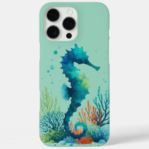 Coques iPhone 16 Pro Max art de hippocampe nautique/plage/côtier
