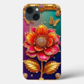 Coques Case-Mate iPhone Art de la fleur dorée complexe (Verso)
