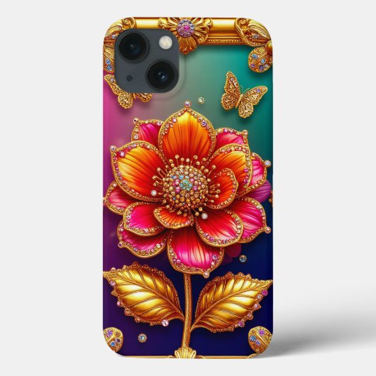 Coques Case-Mate iPhone Art de la fleur dorée complexe (Verso)