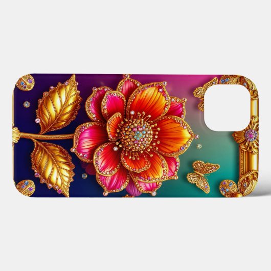 Coques Case-Mate iPhone Art de la fleur dorée complexe (Verso (horizontal))
