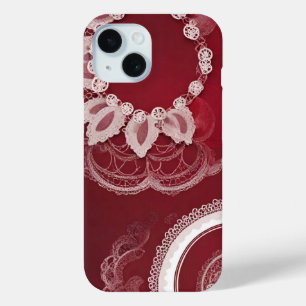 Coque Pour iPhone 15 Art de l'IA florale rouge foncé