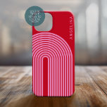 Coque Pour iPhone 14 Plus Art de ligne d'inspiration les années 70 - Arche a<br><div class="desc">Un design boho avec un motif rayé et des formes circulaires en rouge et rose. Un design audacieux mais minimal avec une zone facultative pour ajouter du texte.</div>