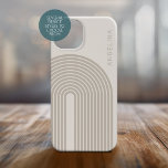 Coques iPhone 16 Art de ligne d'inspiration les années 70 - Arche a<br><div class="desc">Un design boho avec un motif rayé et des formes circulaires aux couleurs subtilement bronzées. Un design audacieux mais minimal avec une zone facultative pour ajouter du texte.</div>