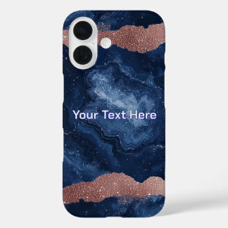 Coques iPhone 16 Art de marbre bleu abstrait avec des accents de pa