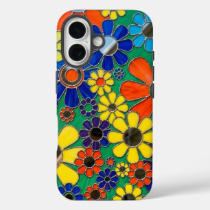 Coques iPhone 16 Art de mosaïque de marguerite colorée, esthétique