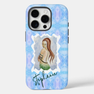 Coques iPhone 16 Pro Art de sirène personnalisé aquarelle océan