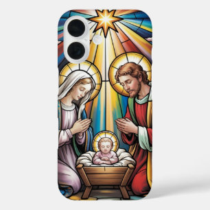 Coques iPhone 16 Art de verre teinté de la Nativité – Noël de la Sa