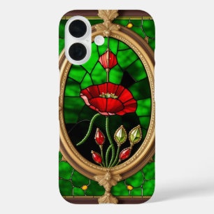 Coques iPhone 16 Art de verre teinté Fleur Rouge Vivant
