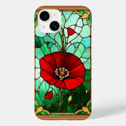 Coques Case-Mate iPhone Art de vitrail fleur rouge vif (Verso)