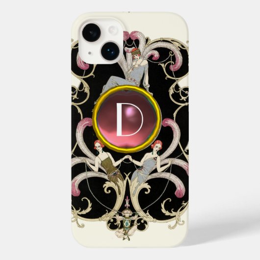 COQUES Case-Mate iPhone ART DÉCO BEAUTÉ MODE ROSE ROSE MONOGRAMME EN PIERR (Verso)